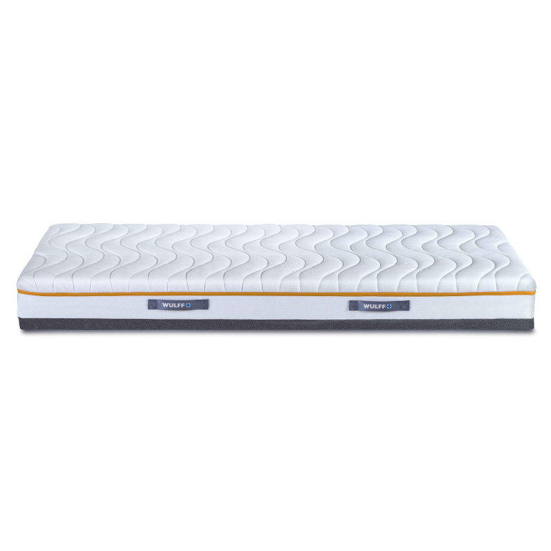 Matratze VISKOLASTIC® Soft mit Wellenmuster und gelbem Reißverschlussband Seitenansicht
