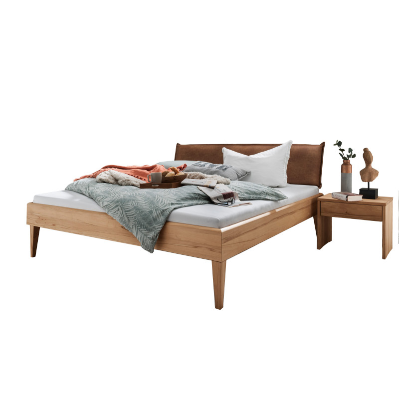 Massivholzbett Kernbuche "RIV" mit Stoffkopfteil Keder in braun