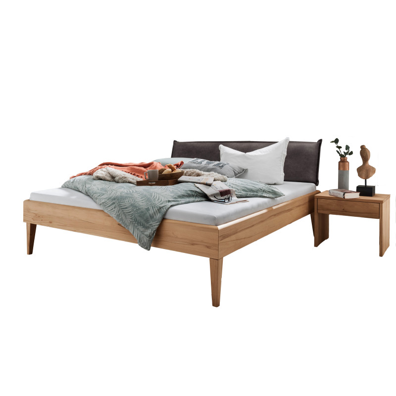 Massivholzbett Kernbuche "RIV" mit Stoffkopfteil Keder in anthrazit